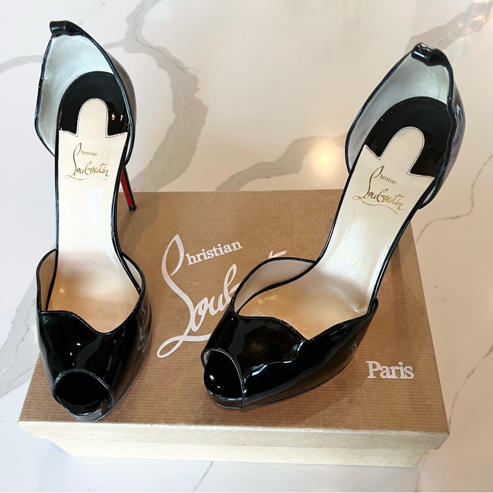 Authentic Christian Louboutin AKETATA 120mm - Patent Leather Peep-toe Heel